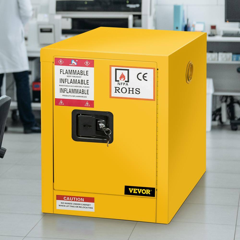 VEVOR 17 in. W x 17 in. D x 18 in. H Flammable Cabinet Adjustable Shelf Galvanized Steel Yellow Outdoor Storage Cabinet