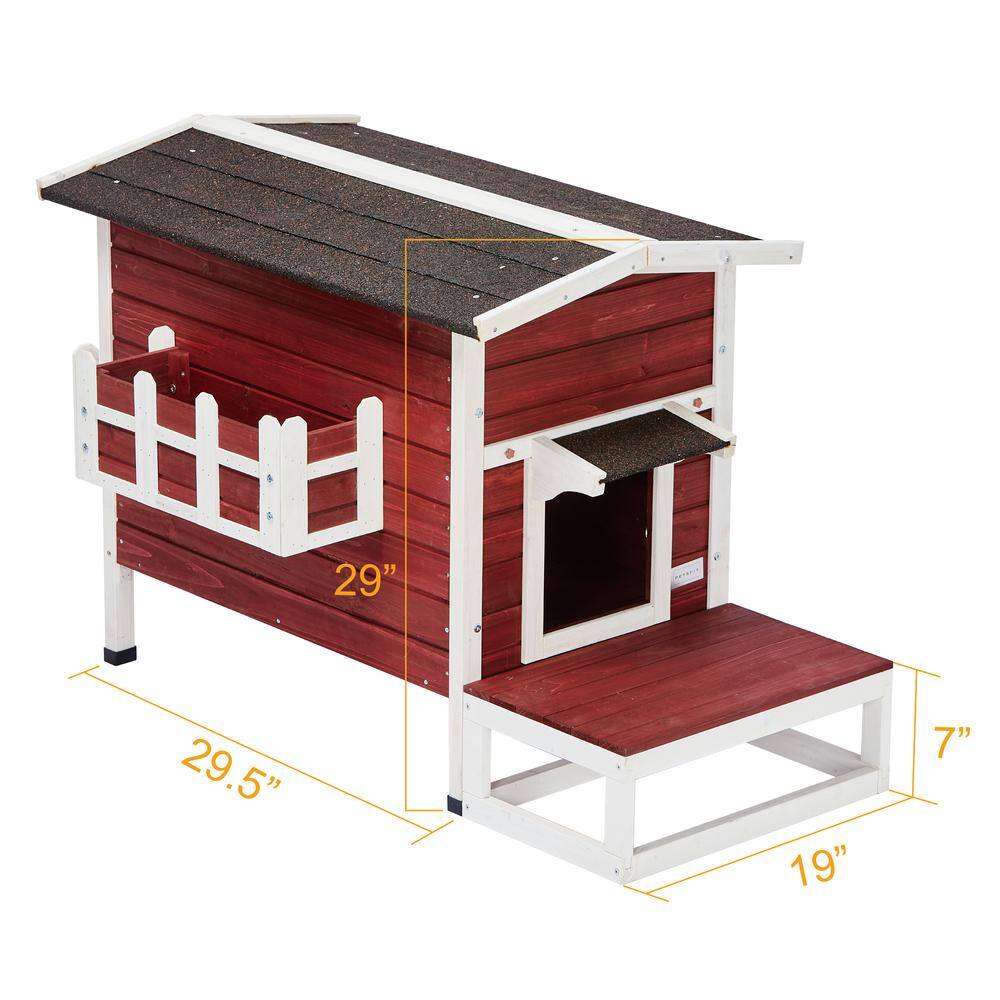 None Feral Cat House Larger Design for 3 Adult Outdoor Cats Weatherproof in Red