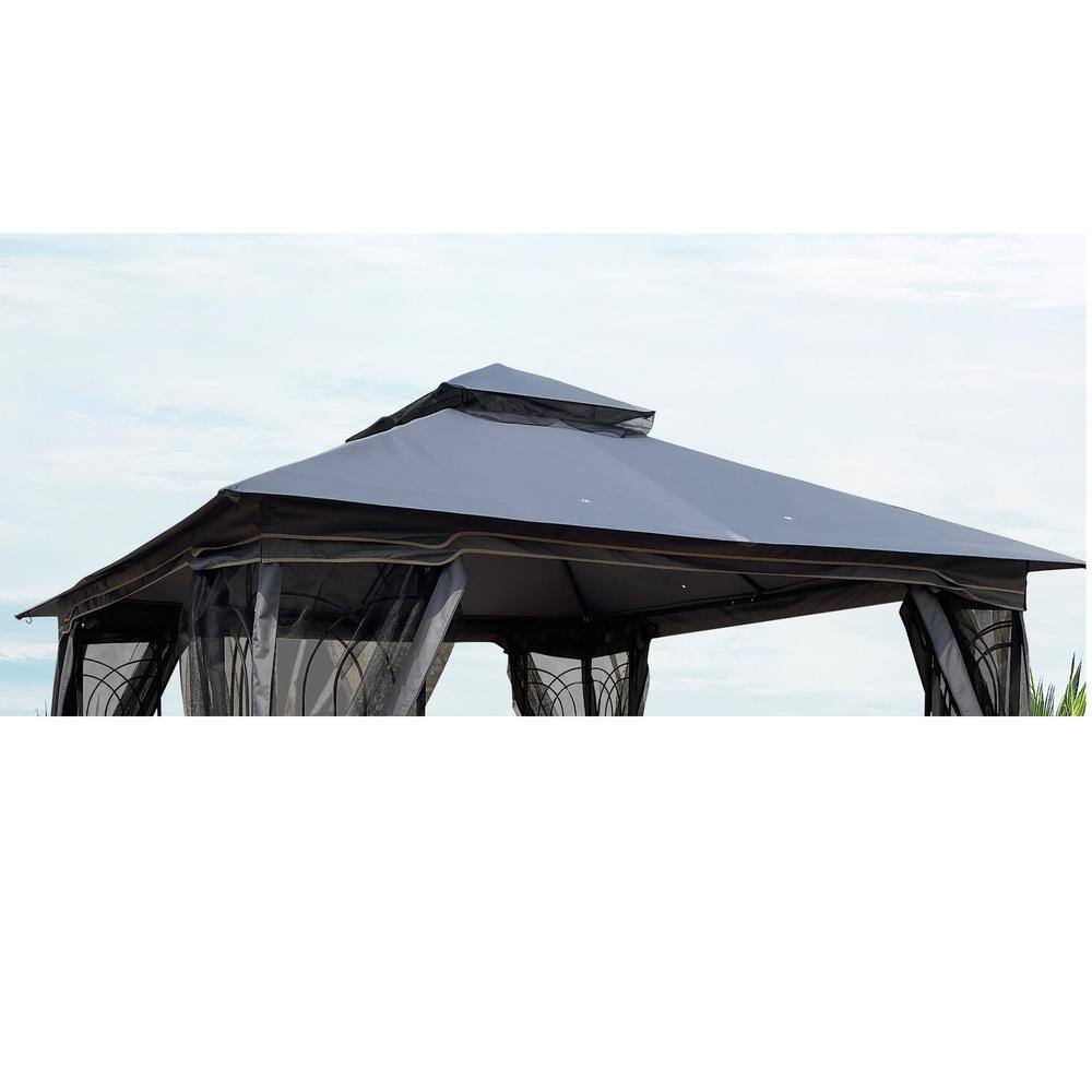 None 10 ft. x 10 ft. Gray Patio Double Roof Gazebo Replacement Canopy Top Only