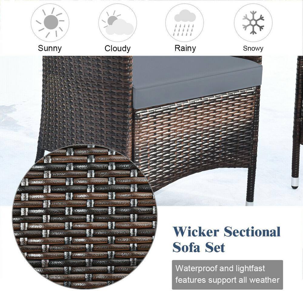 None 4-Piece Metal Wicker Patio Conversation Set with Gray Cushions