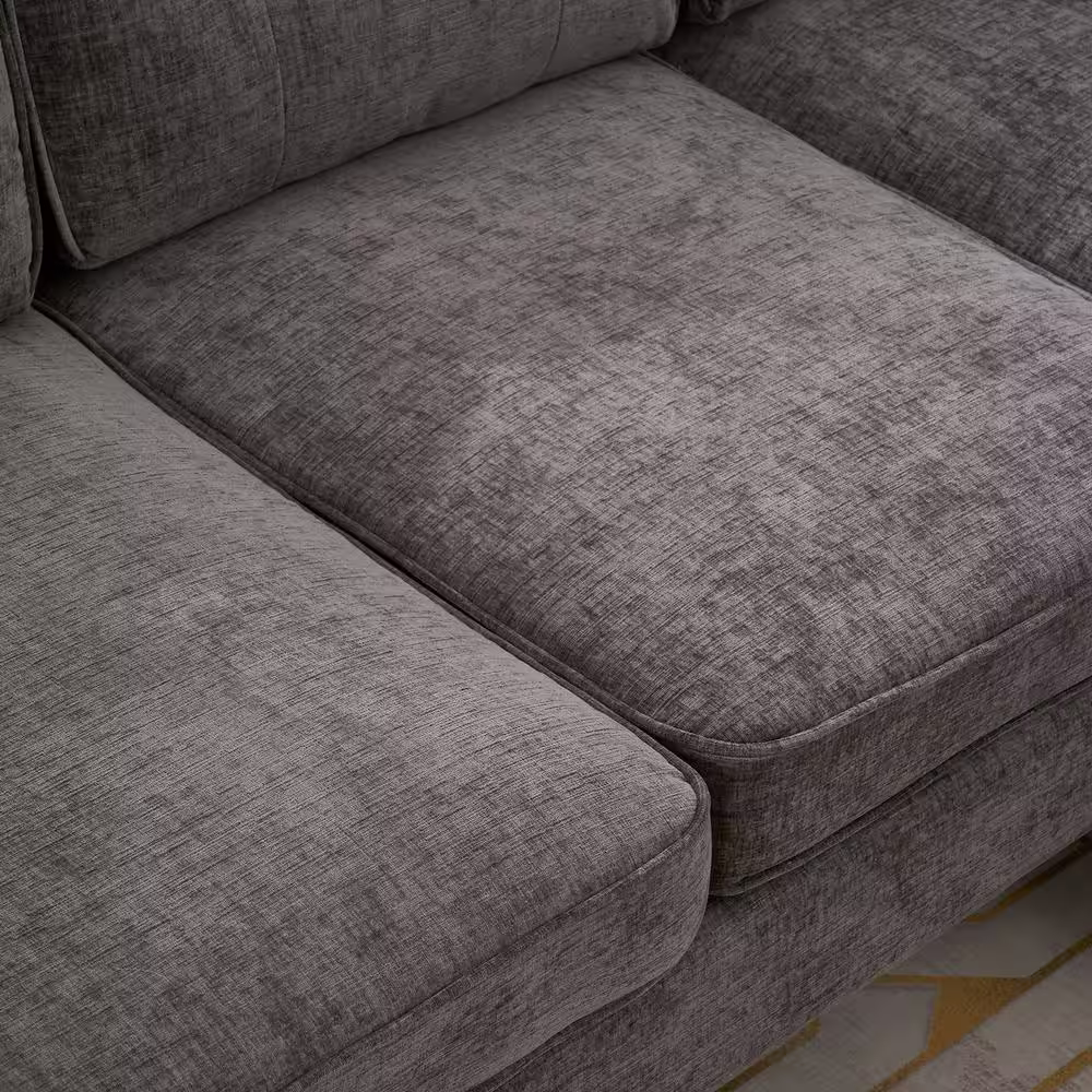 None 83 in. Wide Square Arm Chenille Mid-Century L-Shaped Sofa in Dark Gray 3-Seats