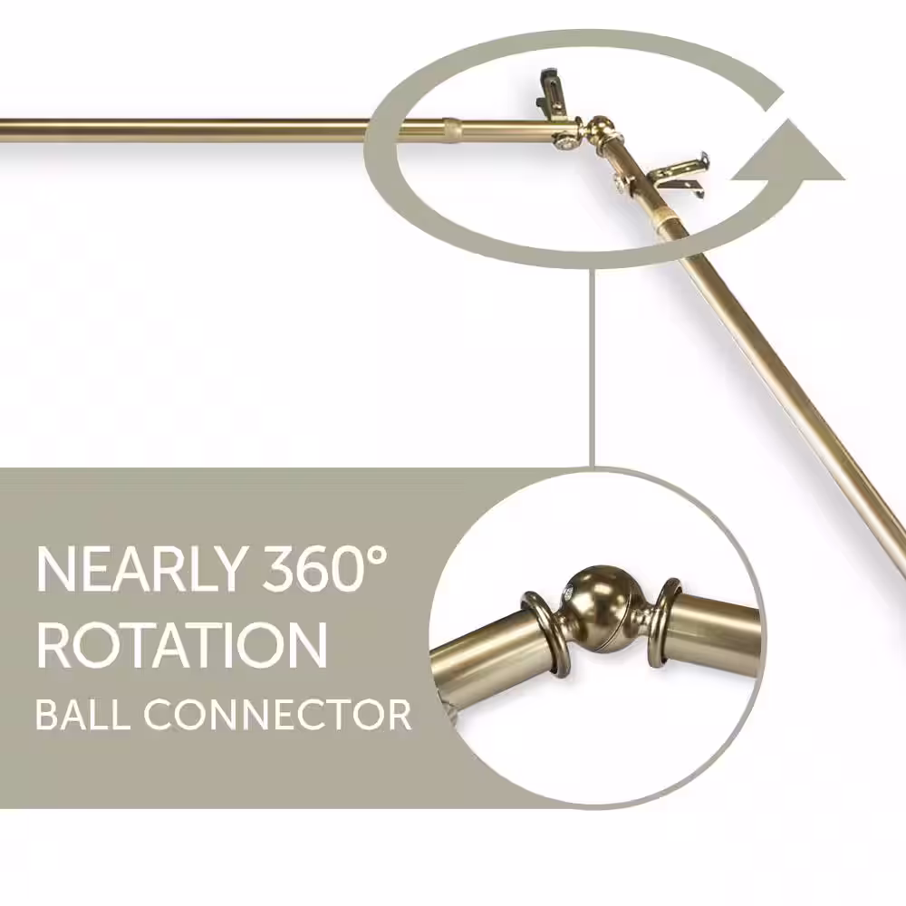 EMOH Tomesha 20-36 in. sides, 38-72 in. center Adjustable Bay Window Curtain Rod 13/16 in. in Antique Brass with Finial