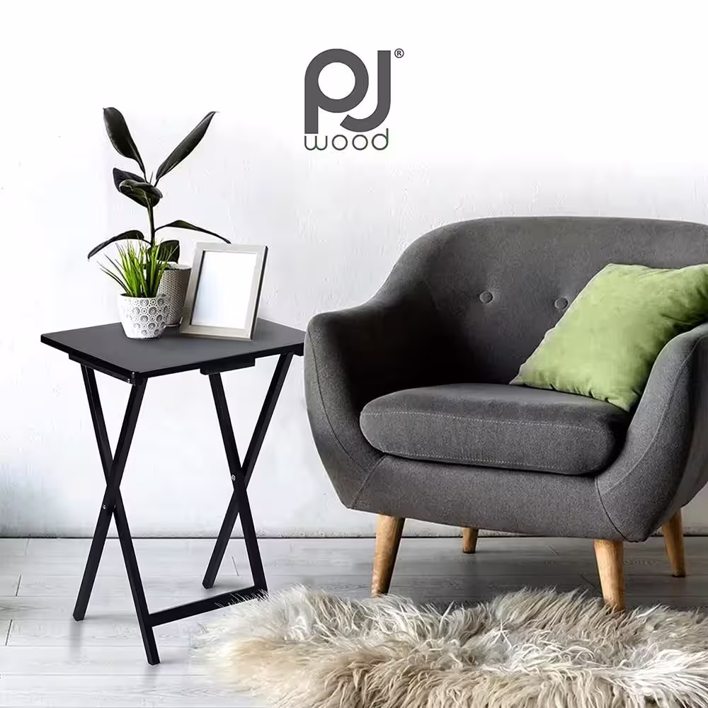 PJ wood 2.2 ft. Black Wood Folding TV Tray Tables