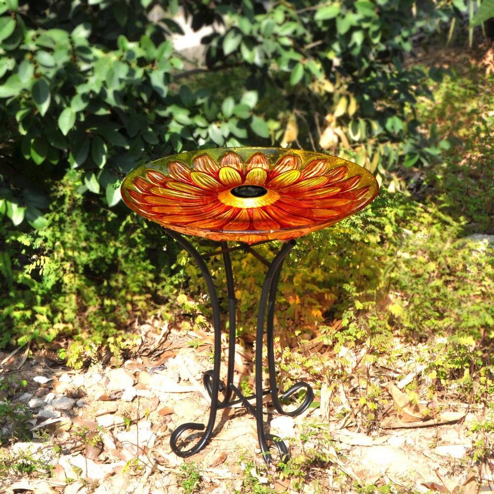 Hi-Line Gift Solar Glass Sunflower Birdbath