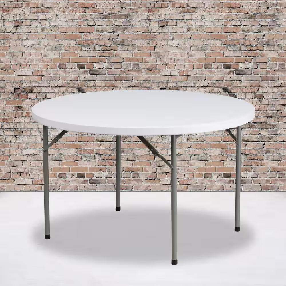 Carnegy Avenue 48 in. Granite White Plastic Tabletop Metal Frame Folding Table