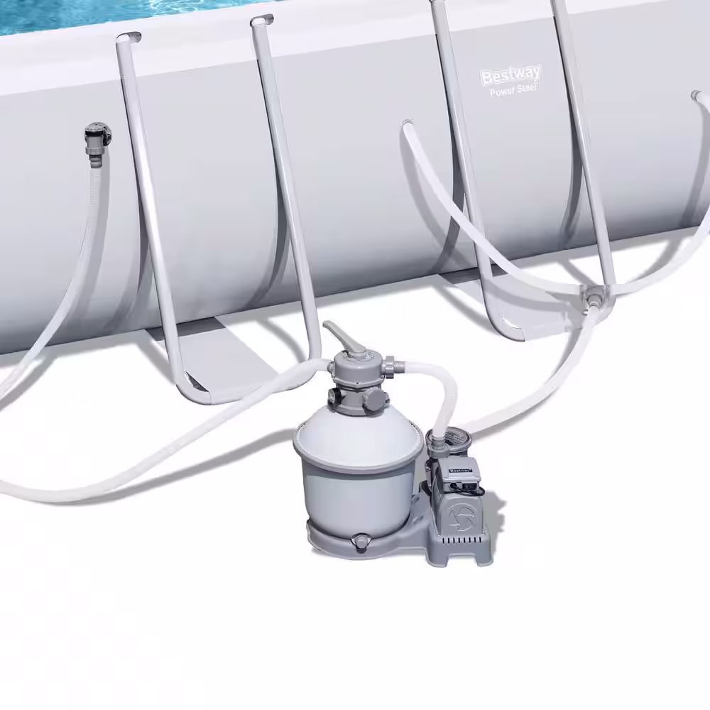 Bestway 18 ft. x 9 ft. Rectangular 48 in. D Hard Side Frame Above Ground Pool Set and Surface Skimmer