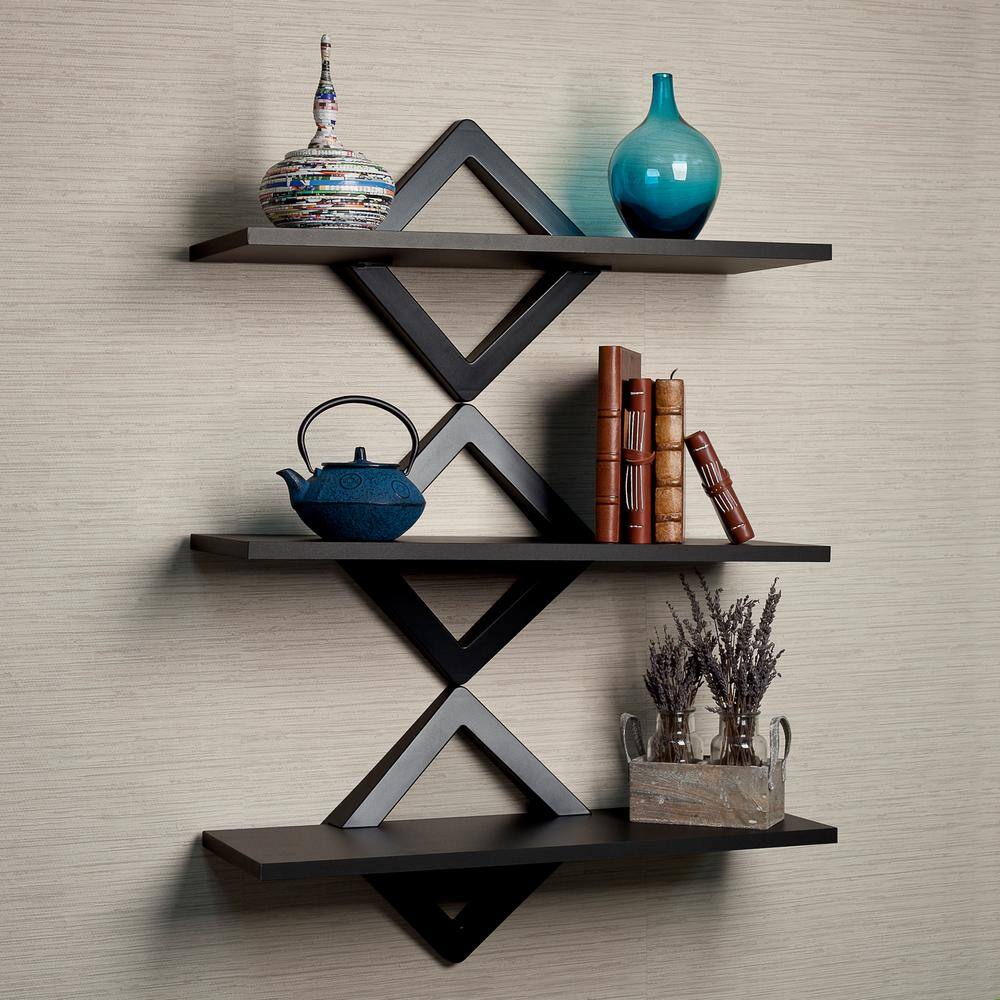 DANYA B Contempo Diamonds 27.5 in. W x 40 in. H Black Three Level Shelving System