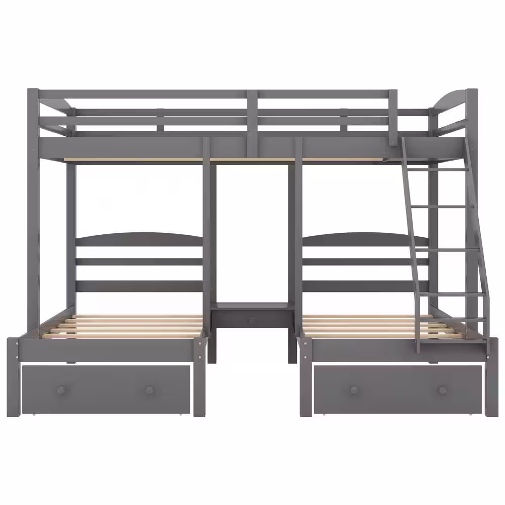 Harper & Bright Designs Full Over Twin Wood Triple Bunk Bed with Drawers