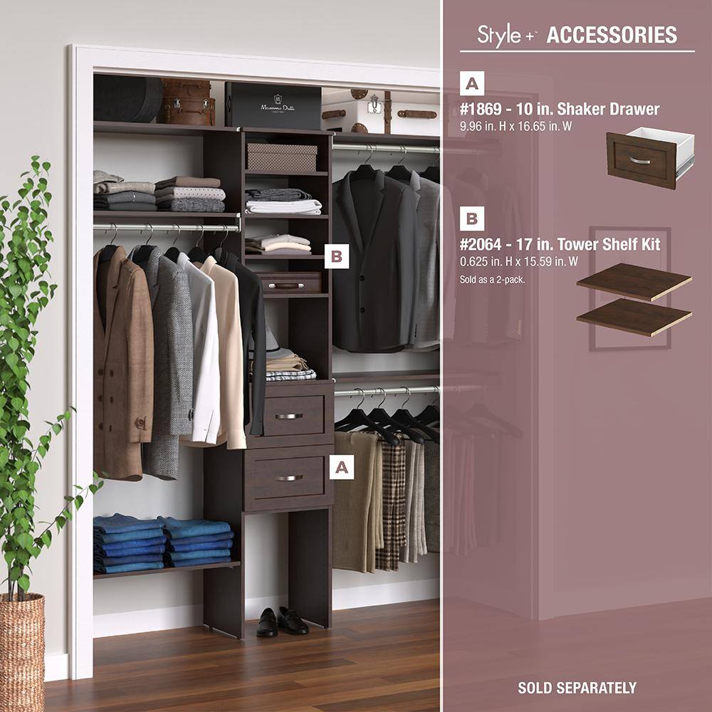 ClosetMaid Style+ 64.9 in W - 112.9 in W Chocolate Basic Narrow Wood Closet System Kit