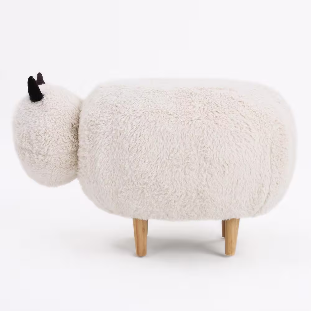 Noble House Pearcy White Furry Sheep Ottoman Bench