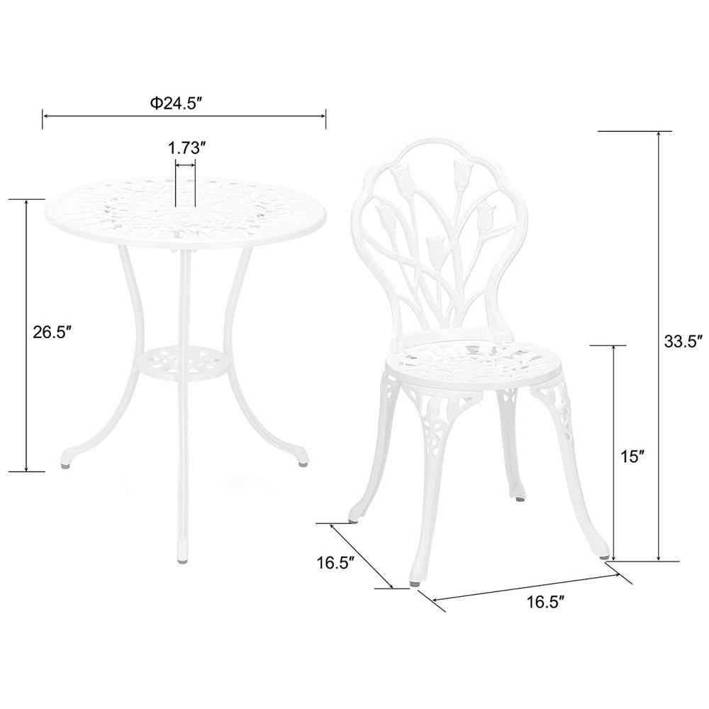 None 3-Piece Bistro Table Set with Small Round Table in White