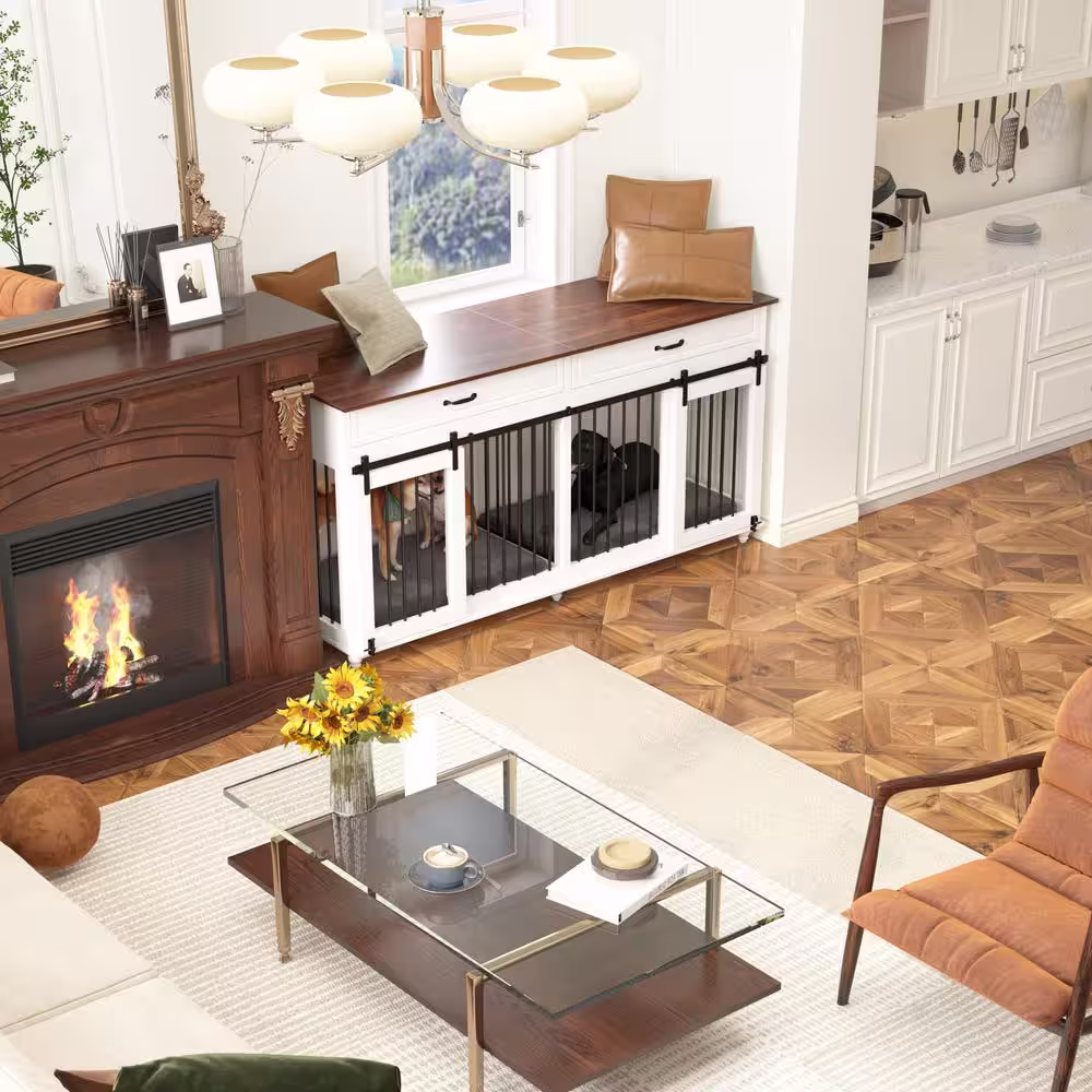 None Large Furniture Style Dog Crate with Removable Irons, Dog Crate Furniture for Extra Large Dogs, Indestructible Dog Crate