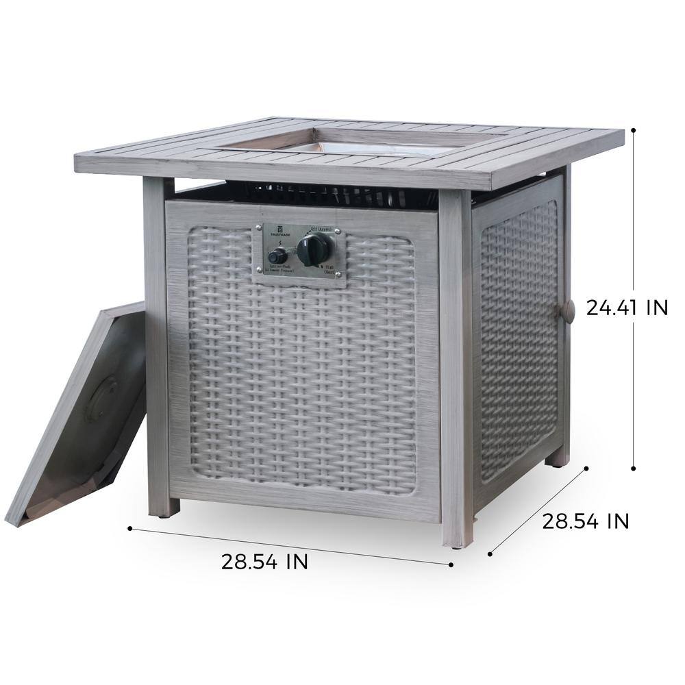 None 28 in. Light Gray Metal Slat Top Gas Fire Pit Table