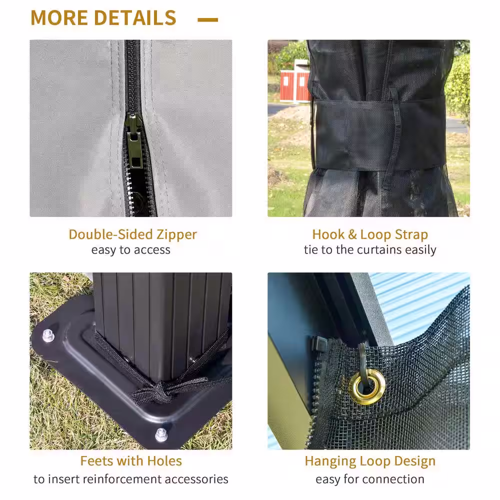 Outsunny 10 ft. x 12 ft. Black Polycarbonate Hardtop Patio Gazebo with Double-Tie Roof and Sidewall Nettings