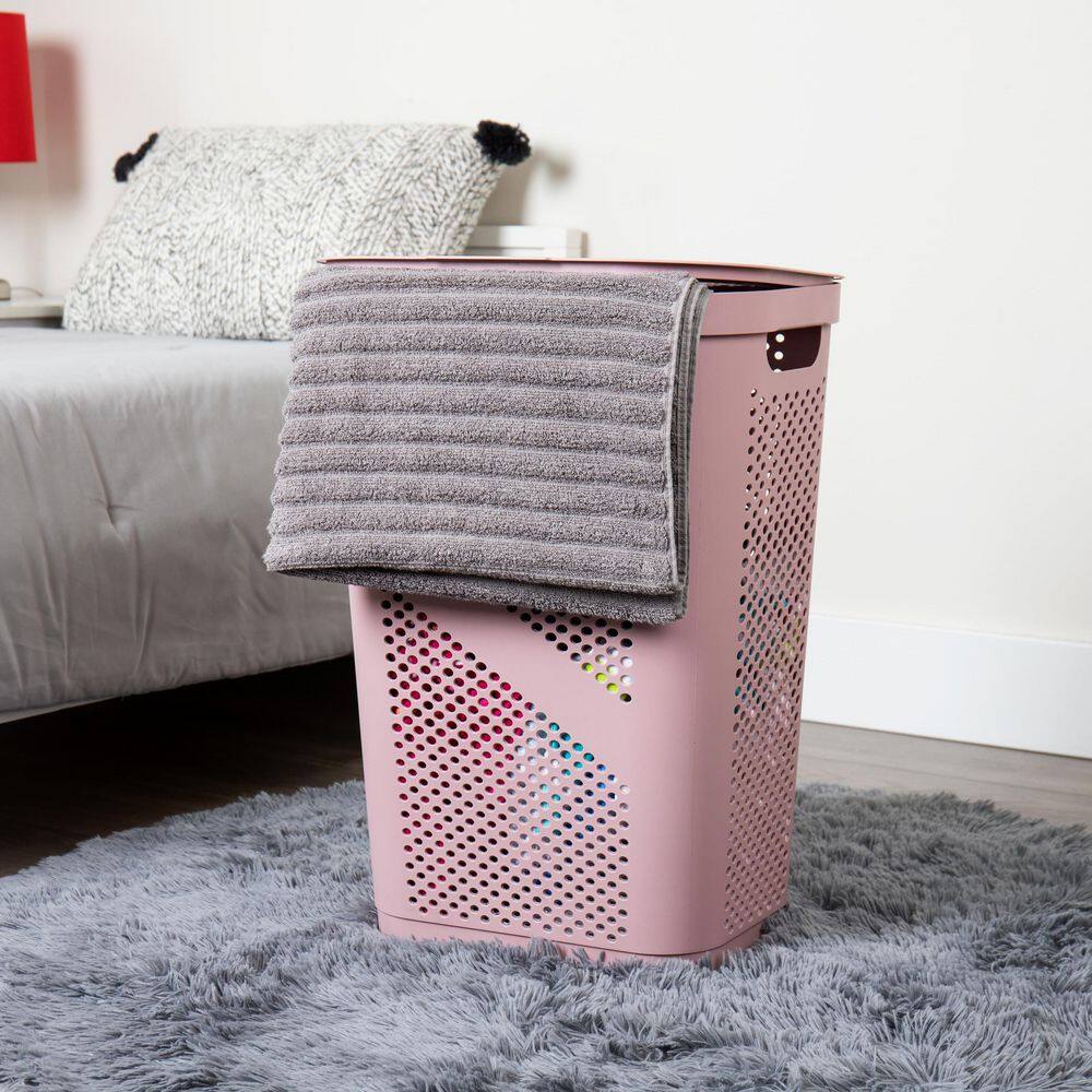 Mind Reader Basket Collection Laundry Hamper, 60 Liter (15kg/33lbs) Capacity, Cut Out Handles, Attached Hinged Lid, Set of 2, Pink