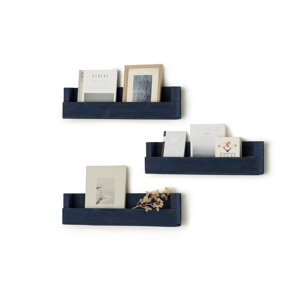 TRINITY 4 in. x 28 in. x 8 in. Navy Blue Book + Photo Display Shelf 3-Pack