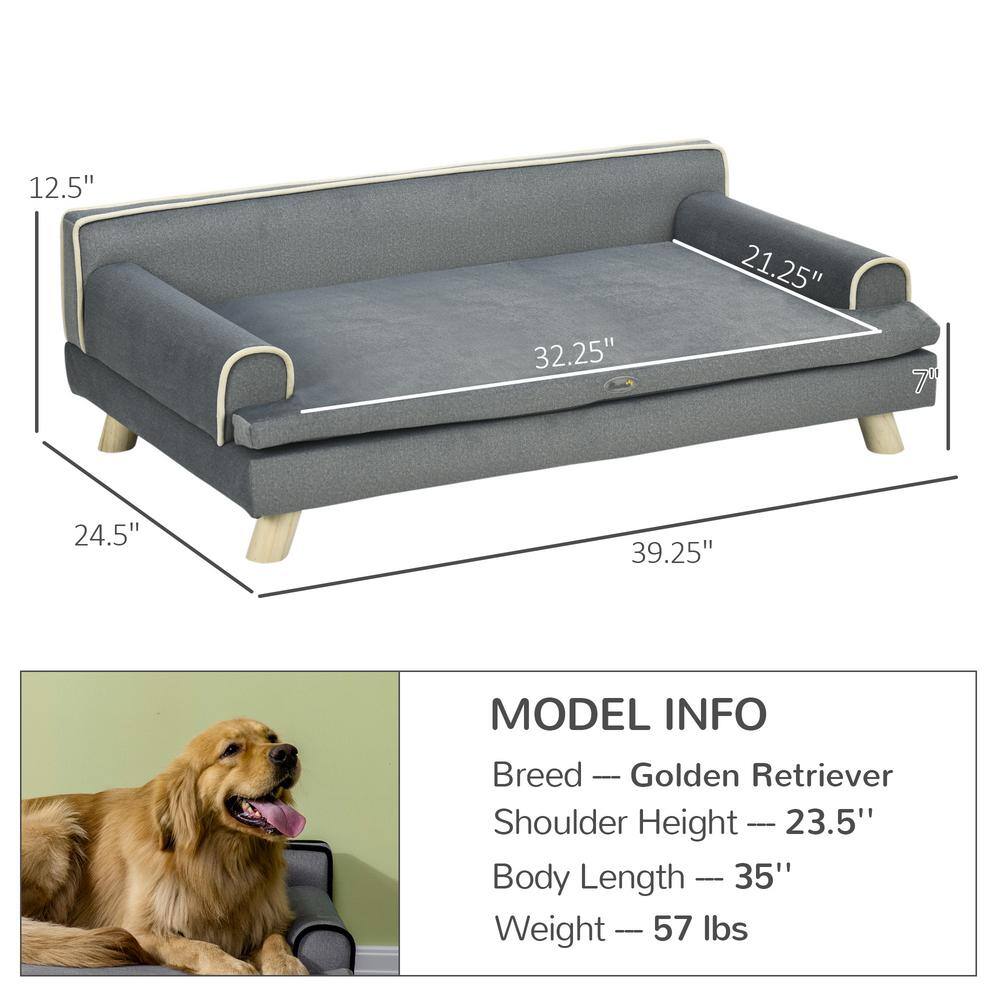 PawHut 39.25 in. x 24.5 in. x 12.5 in. Pet Sofa for Medium Dogs, Dog Couch with Water-Resistant Fabric, Wooden Legs, Gray
