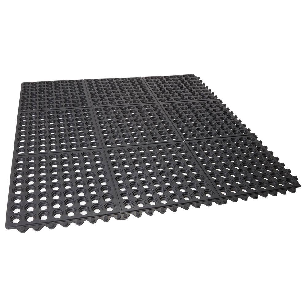 ENVELOR:Envelor Durable Interlocking Black 36 in. x 36 in. Anti-Fatigue Rubber Commercial Floor Mat (Set of 4)