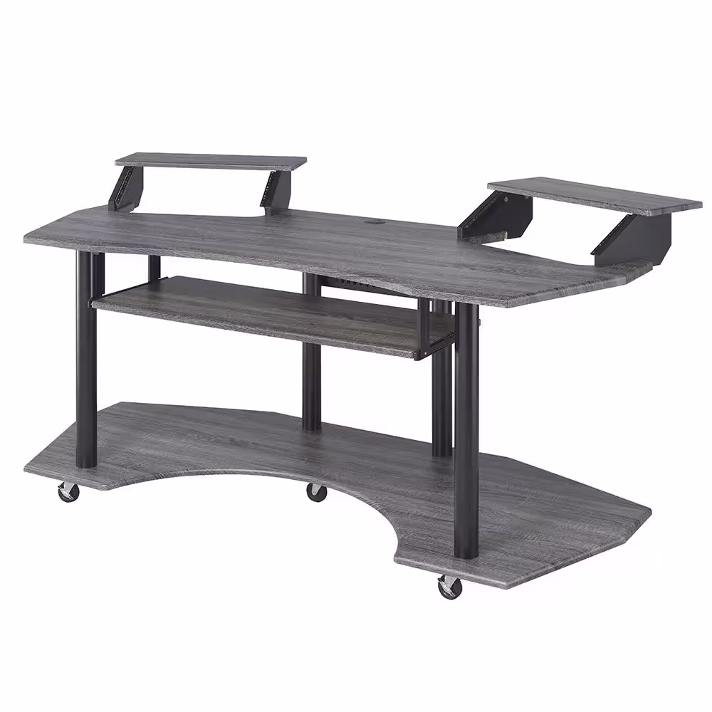 Acme Furniture Eleazar 40 in. Curve Black Oak Metal Music Recording Studio Computer Desk