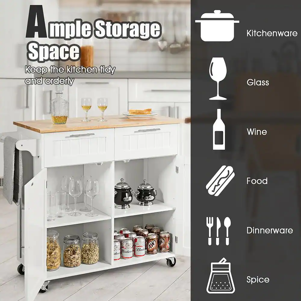 Costway White Kitchen Cart with Cabinet