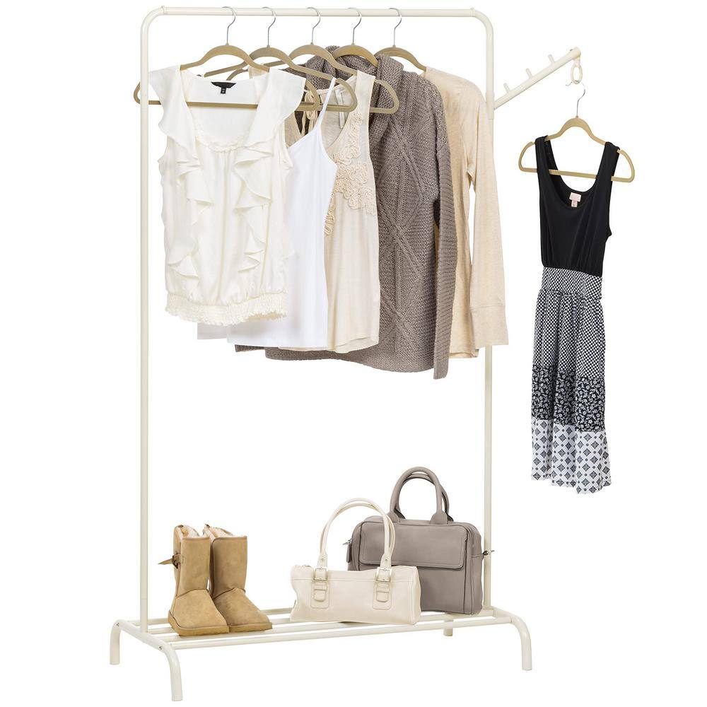 None White Metal Garment Clothes Rack 35.6 in. W x 61.6 in. H