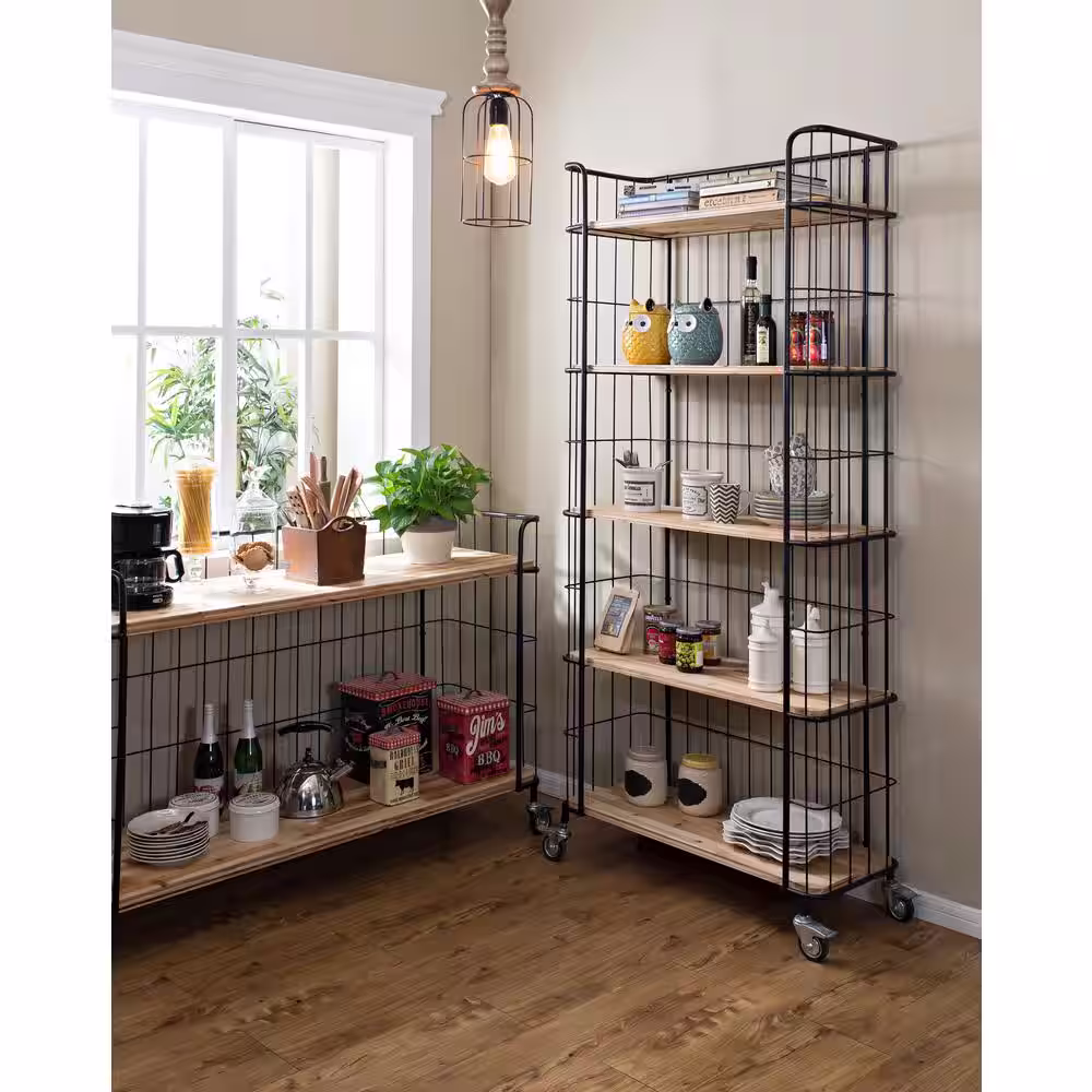 Storied Home Brown Rolling 5-Tier Metal Shelving Unit (37 in. W x 79 in. H x 16 in. D)