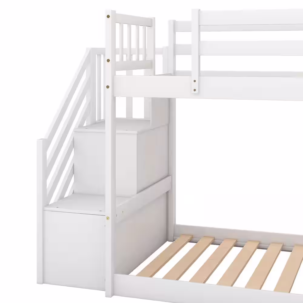 Harper & Bright Designs White Twin Over Twin Bunk Bed Daybed with Slide and Stairway
