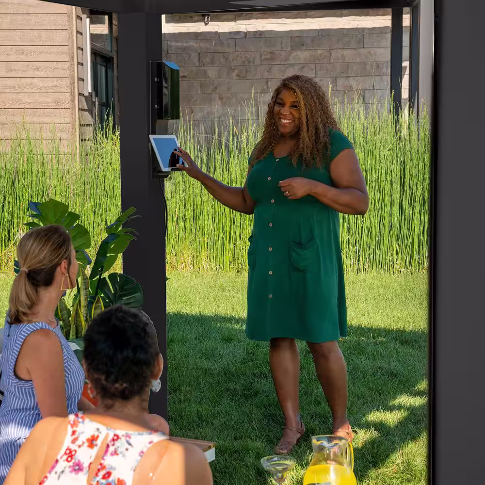 None Trenton 12 ft. x 10 ft. Black Steel Modern Pergola with Sail Shade Soft Canopy