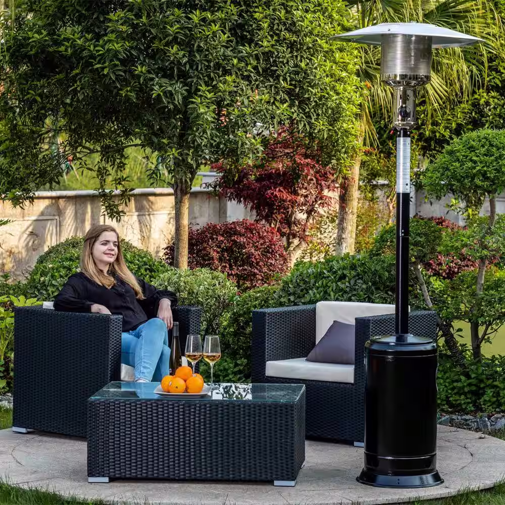 Kadehome 88 in. Outdoor Patio Stainless Steel Propane Heater with Portable Wheels 47,000 BTU for Party Restaurant Garden Yard