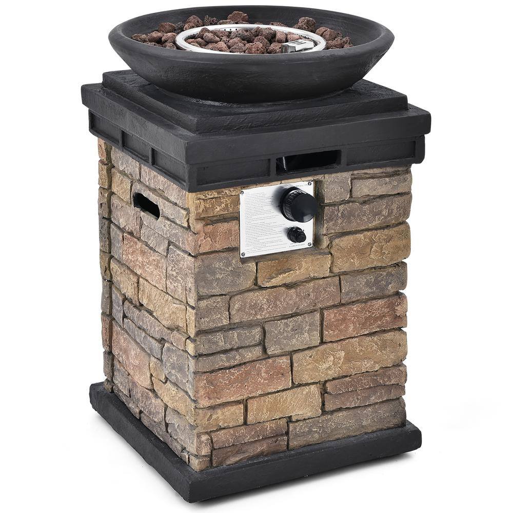 Costway 40,000 BTU Patio Propane Burning Fire Bowl Column with Cover and Lava Rocks