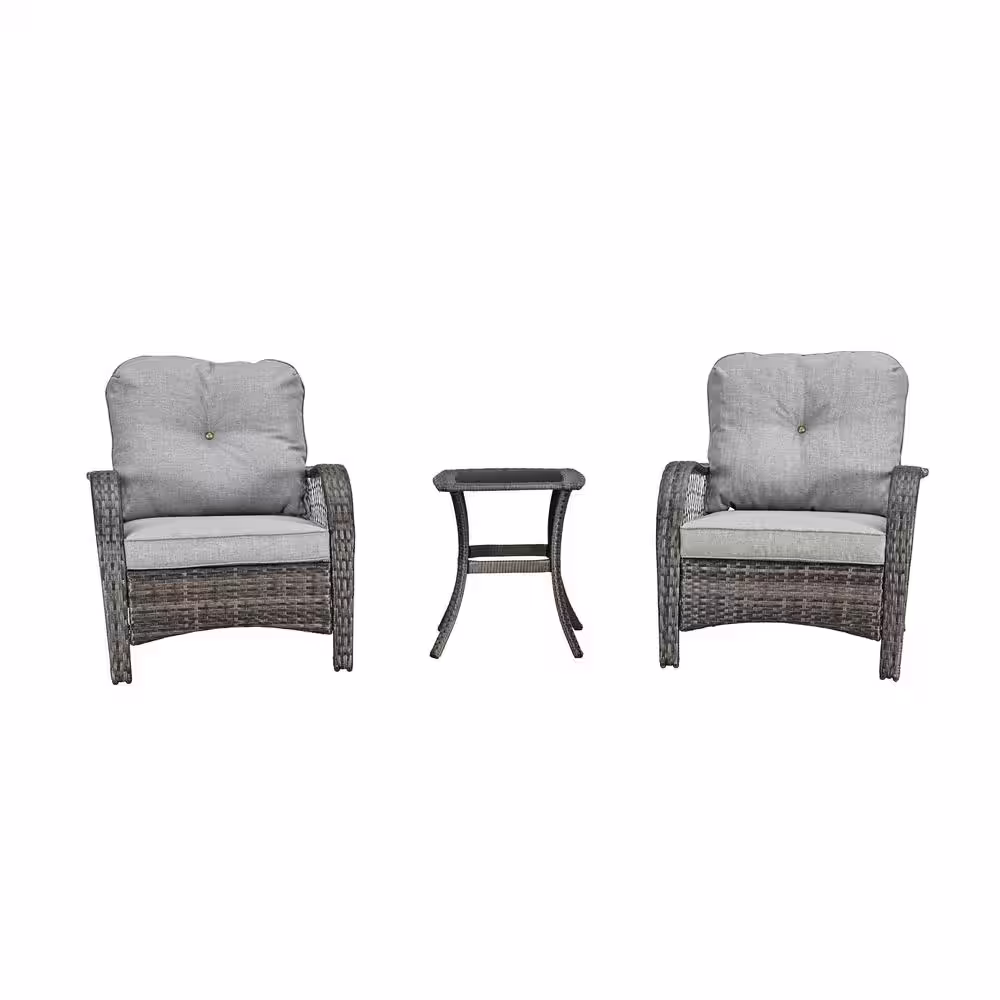 Patio Festival 5-Piece Wicker Patio Conversation Set with Gray Cushions