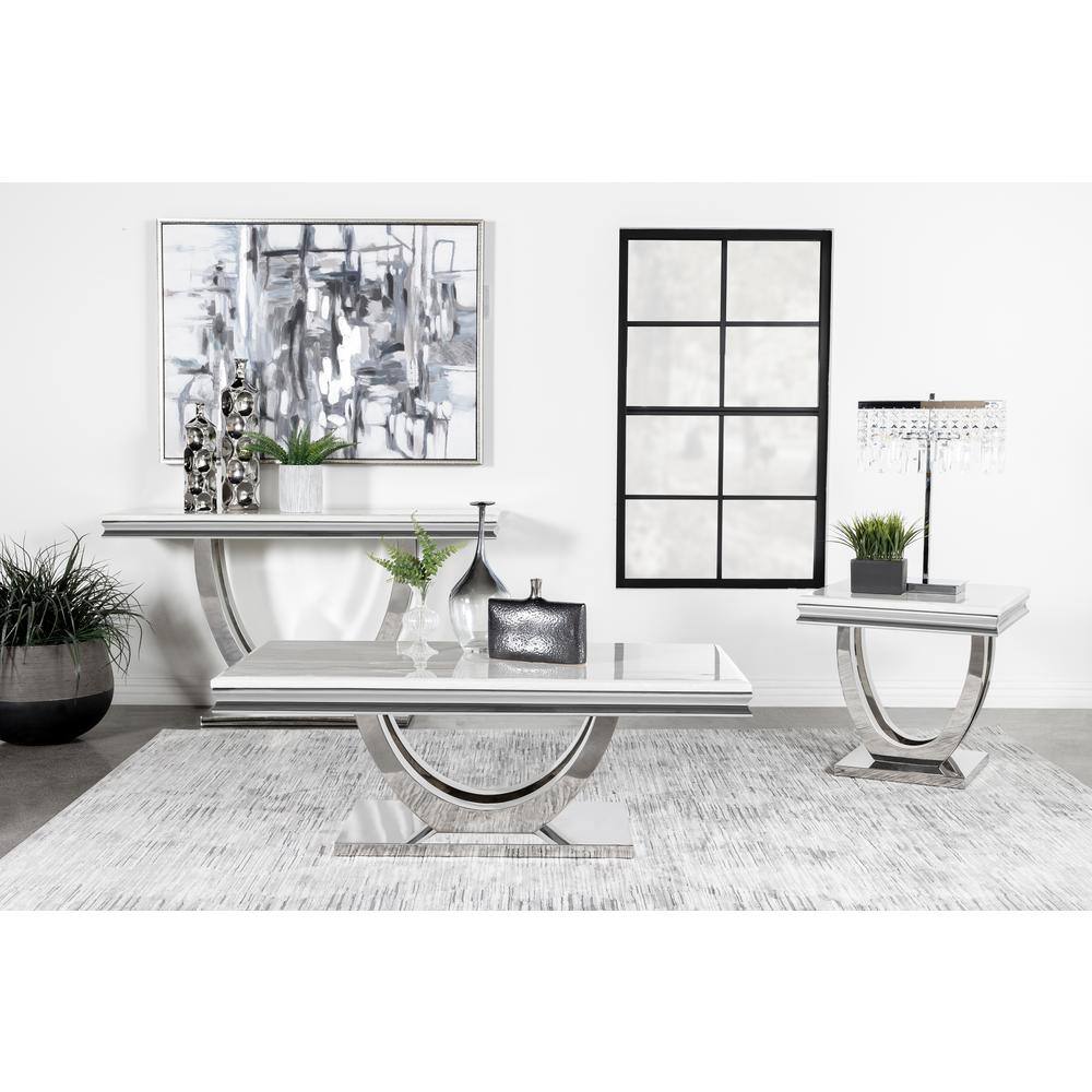 Coaster Home Furnishings Adabella 55 in. White and Chrome U-base Rectangle Faux Marble Top Console Table