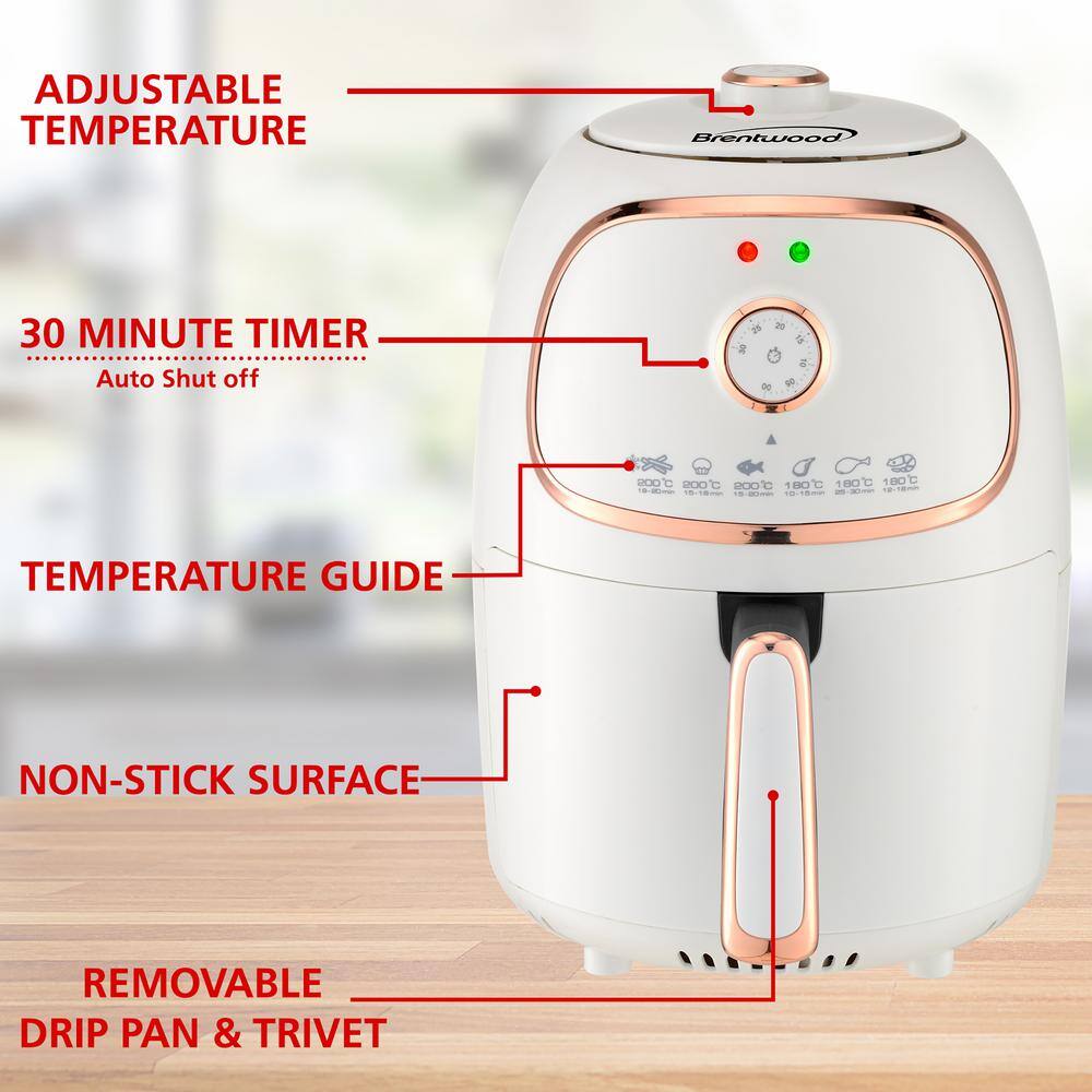 Brentwood 2 Qt. White Small Electric Air Fryer with Timer and Temp Control