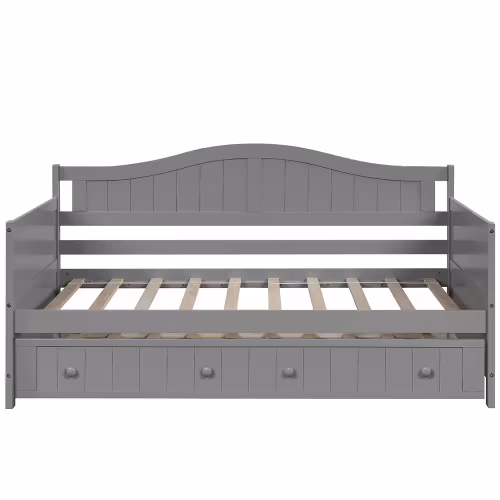 None Gray Twin Wooden Daybed with Trundle Bed (78.2 in. L x 42.3 in. W x 35.4 in. H)