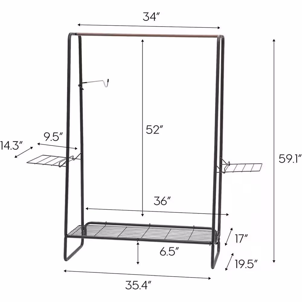 None Black Metal Garment Clothes Rack 34 in. W x 59 in. H