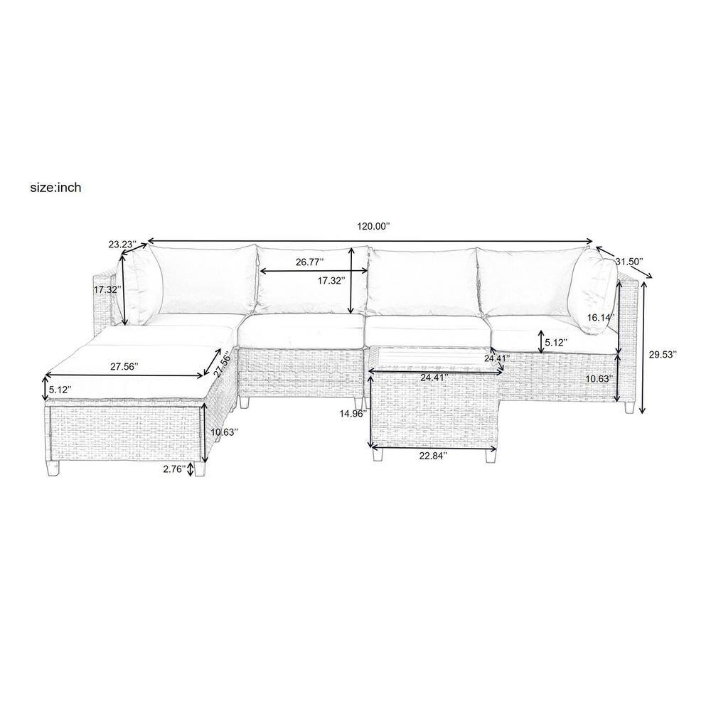Nestfair 7-Piece Wicker Patio Conversation Set with Gray Cushions and Coffee Table