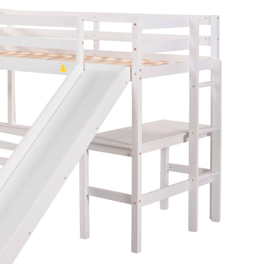 Harper & Bright Designs L-Shaped White Twin Over Full Triple Bunk Bed with Ladder, Slide and Desk
