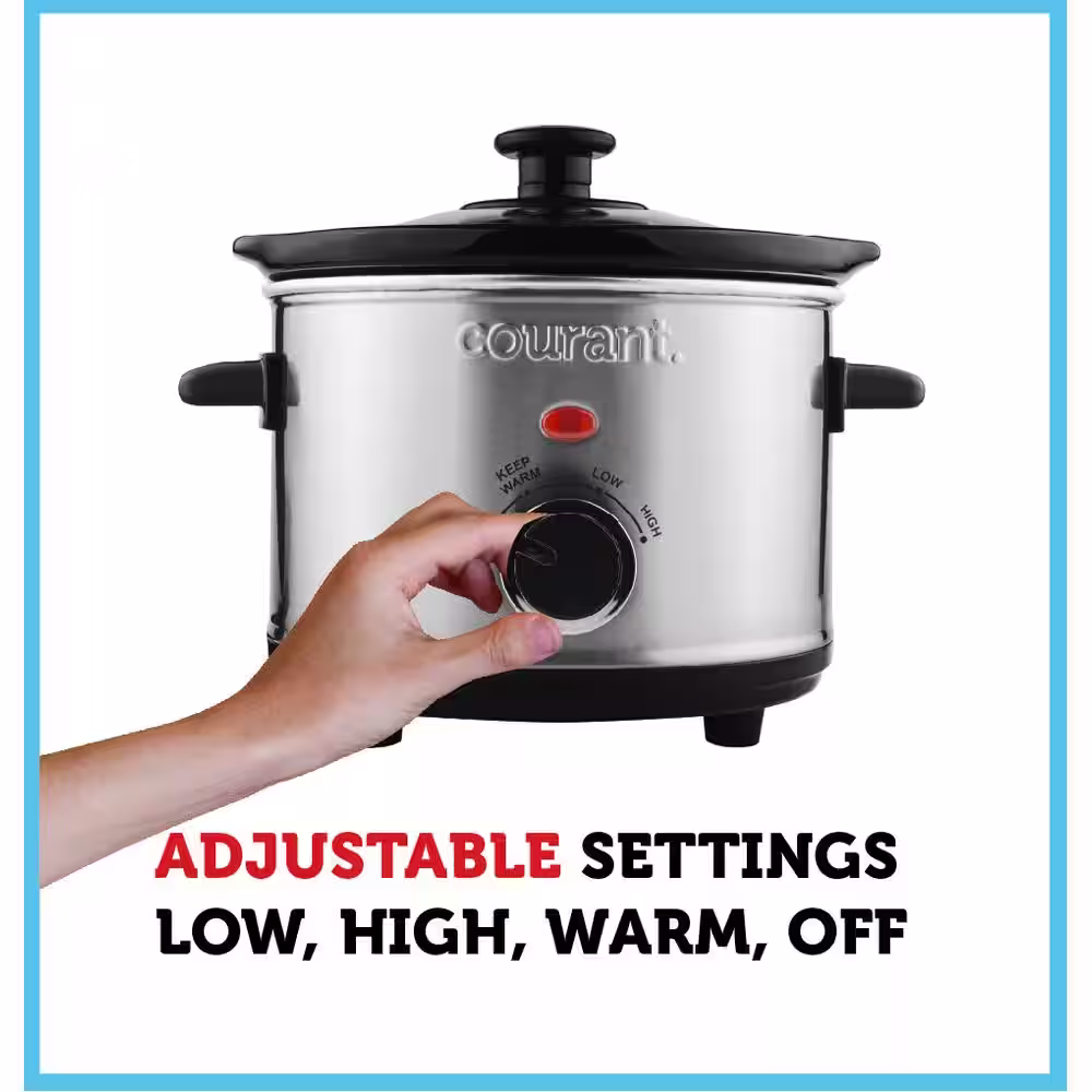 Courant 1.6 qt. Mini Slow Cooker Crock, Warm Settings, Stainproof Stoneware Pots, Stainless Steel
