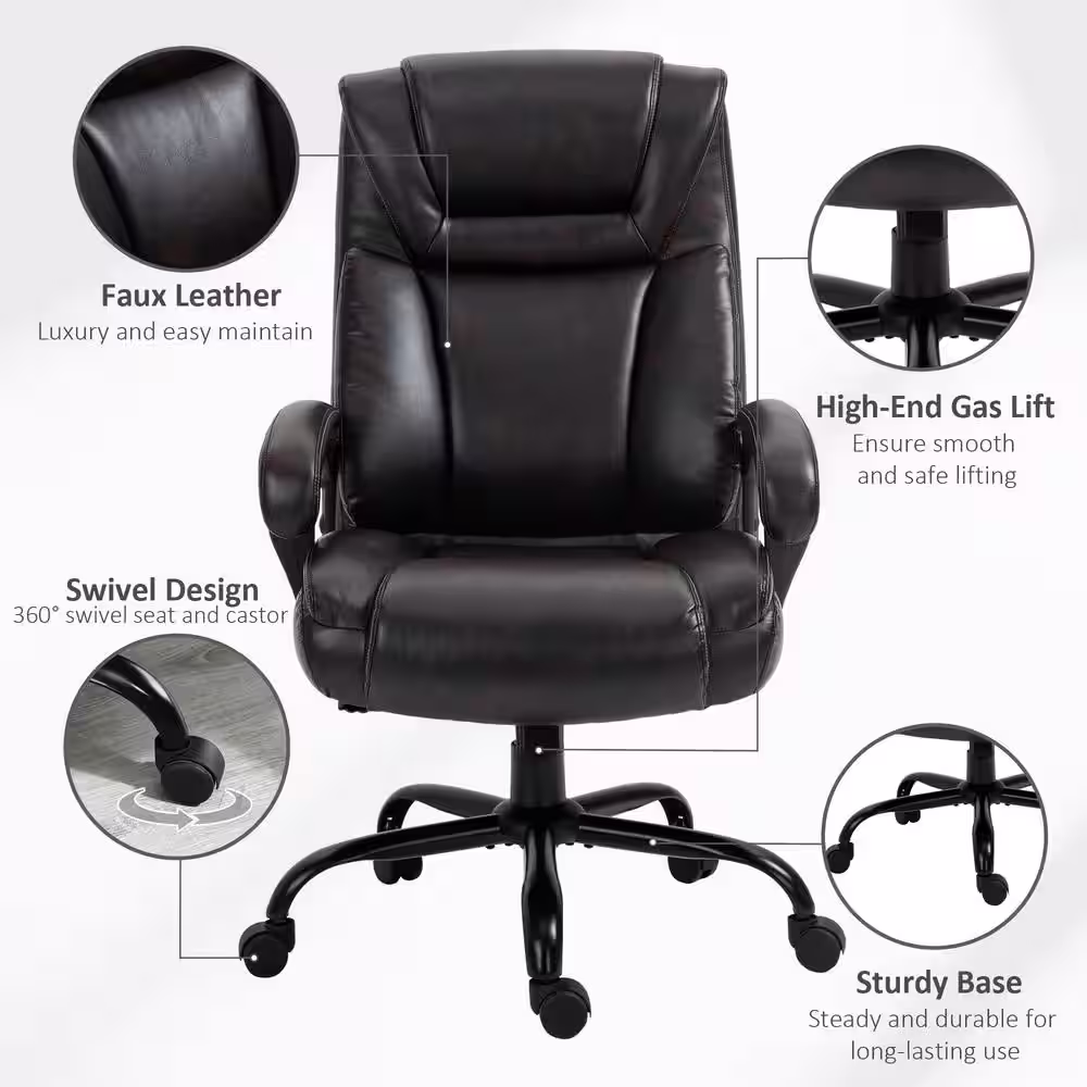 Vinsetto Brown, Big and Tall Executive Office Chair 400 lbs. Computer Desk Chair with High Back PU Leather Ergonomic Upholstery