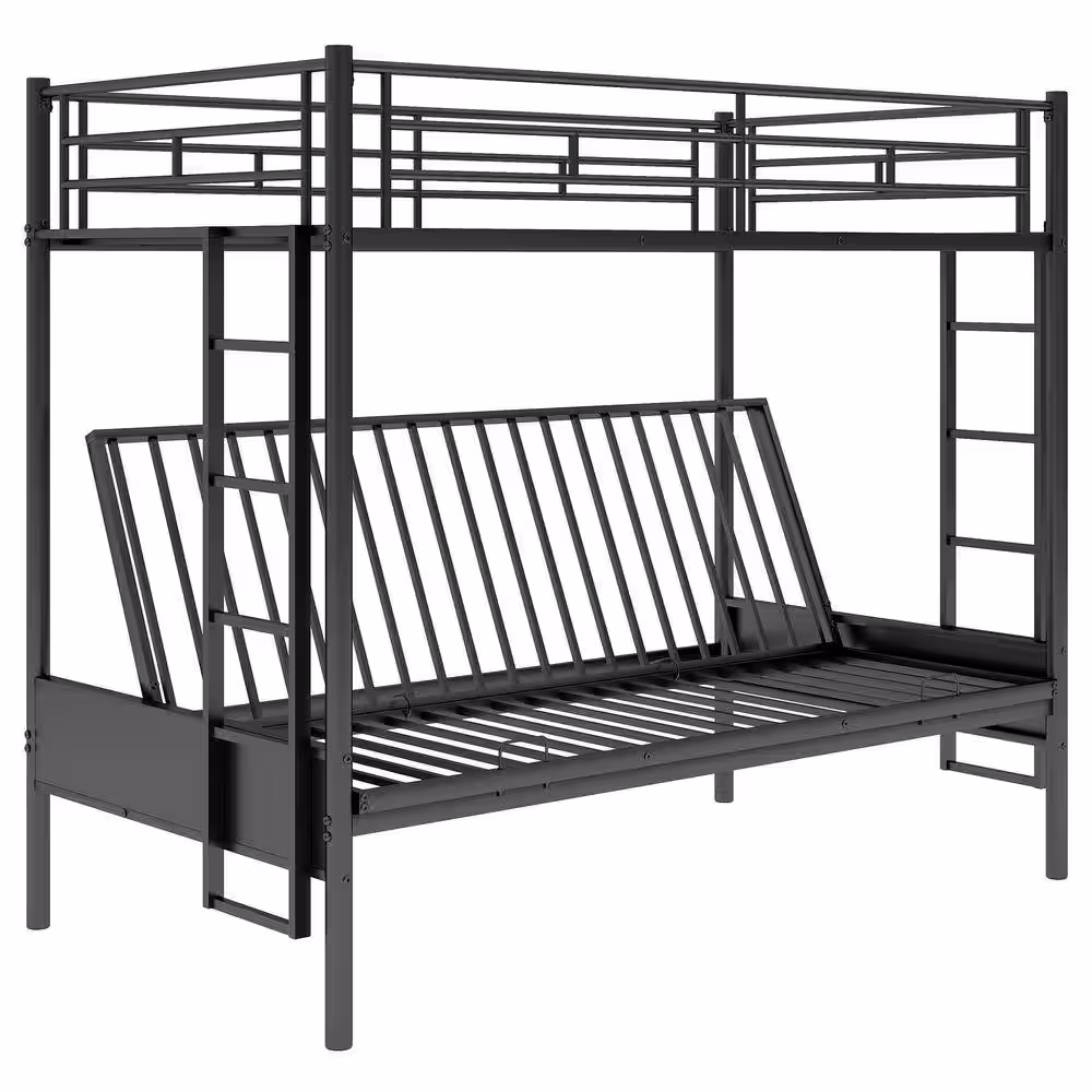 Harper & Bright Designs Black Twin Over Full Multi-Function Metal Bunk Bed