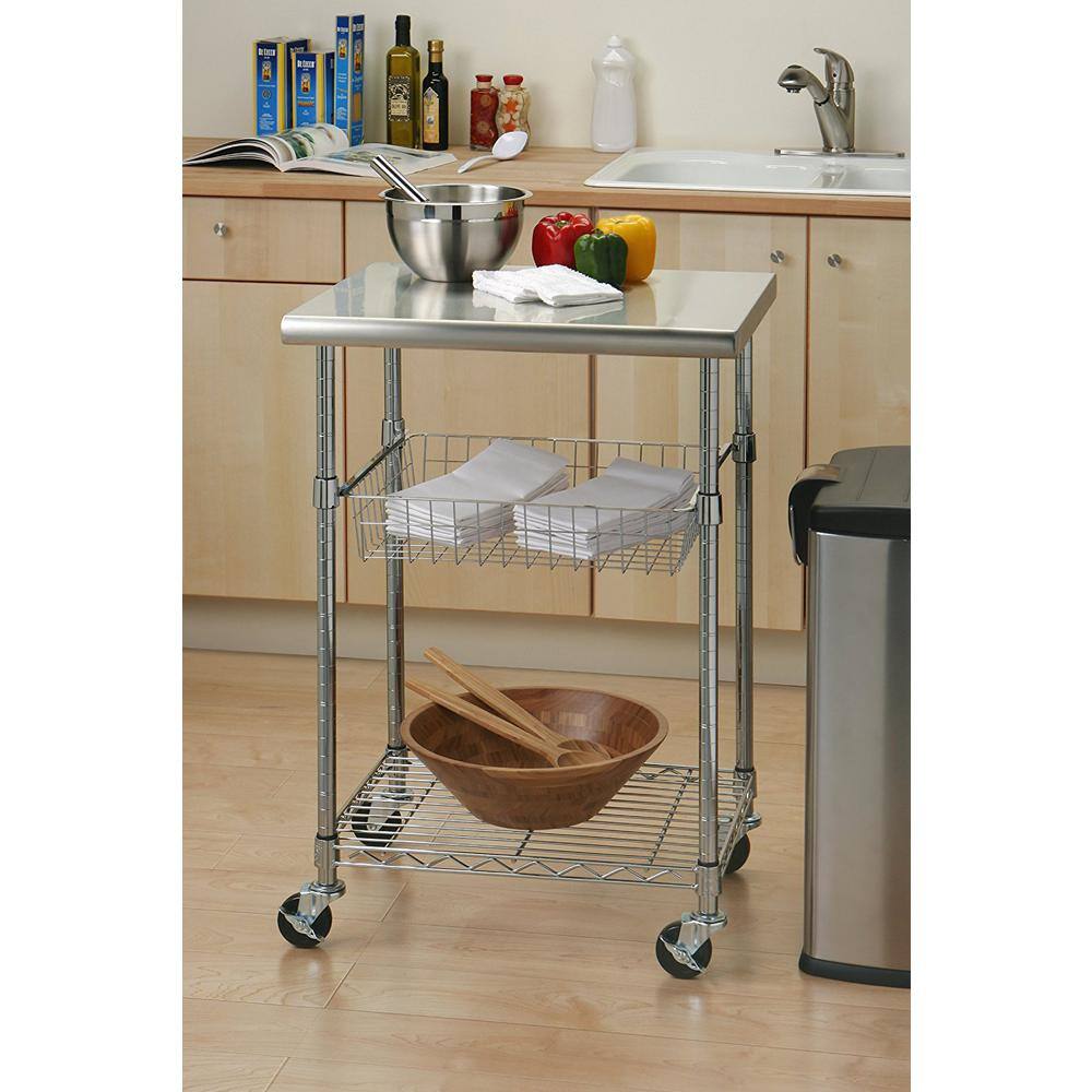 Seville Classics Stainless Steel Kitchen Cart with Basket