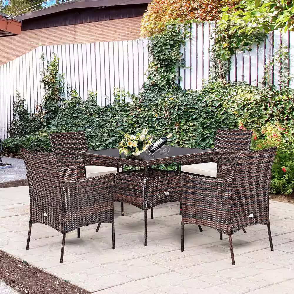 Costway 5-Piece Wicker Patio Rattan Dining Furniture Set Armrest Sofa Chair Glass Table
