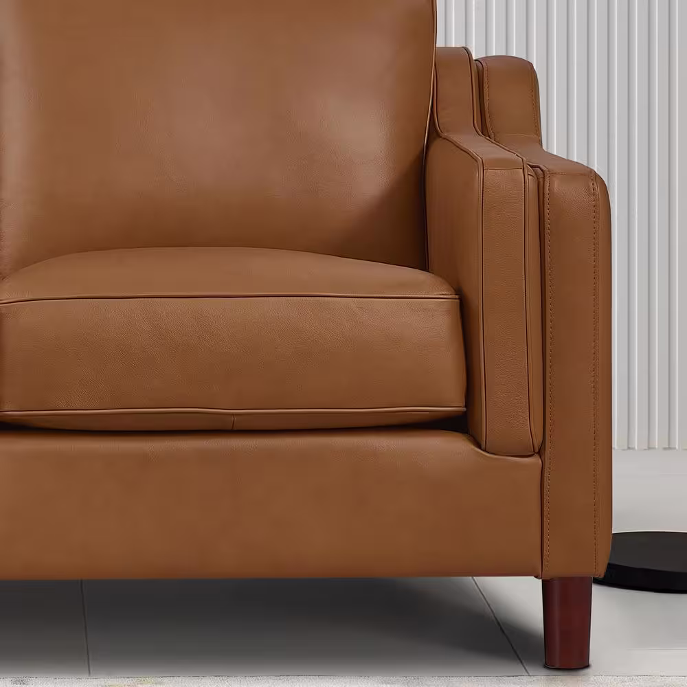 Hydeline Bella 132 in. Square Arm 4-Piece Leather Lawson 6-Seater Sectional Sofa in Brown w/Left Facing Chaise