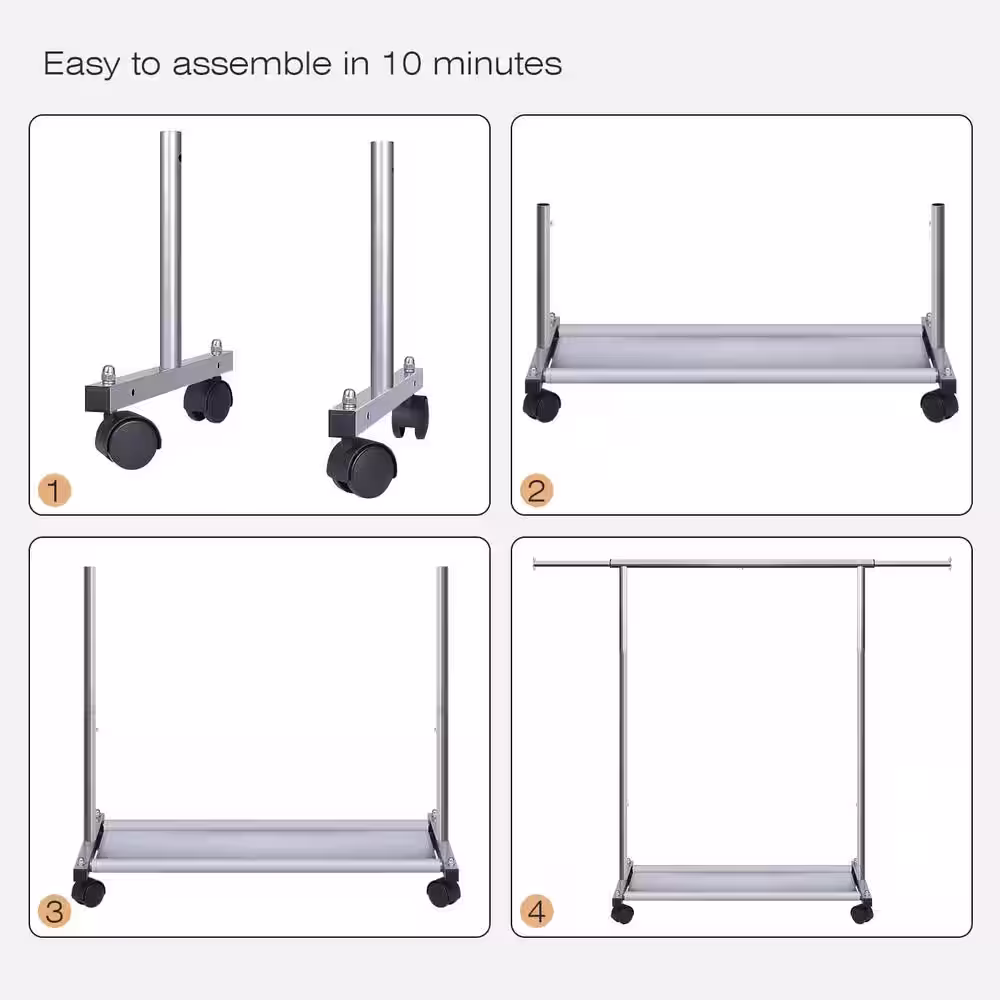 None Silver Metal Garment Clothes Rack with Shelve 48 in. W x 40 in. H