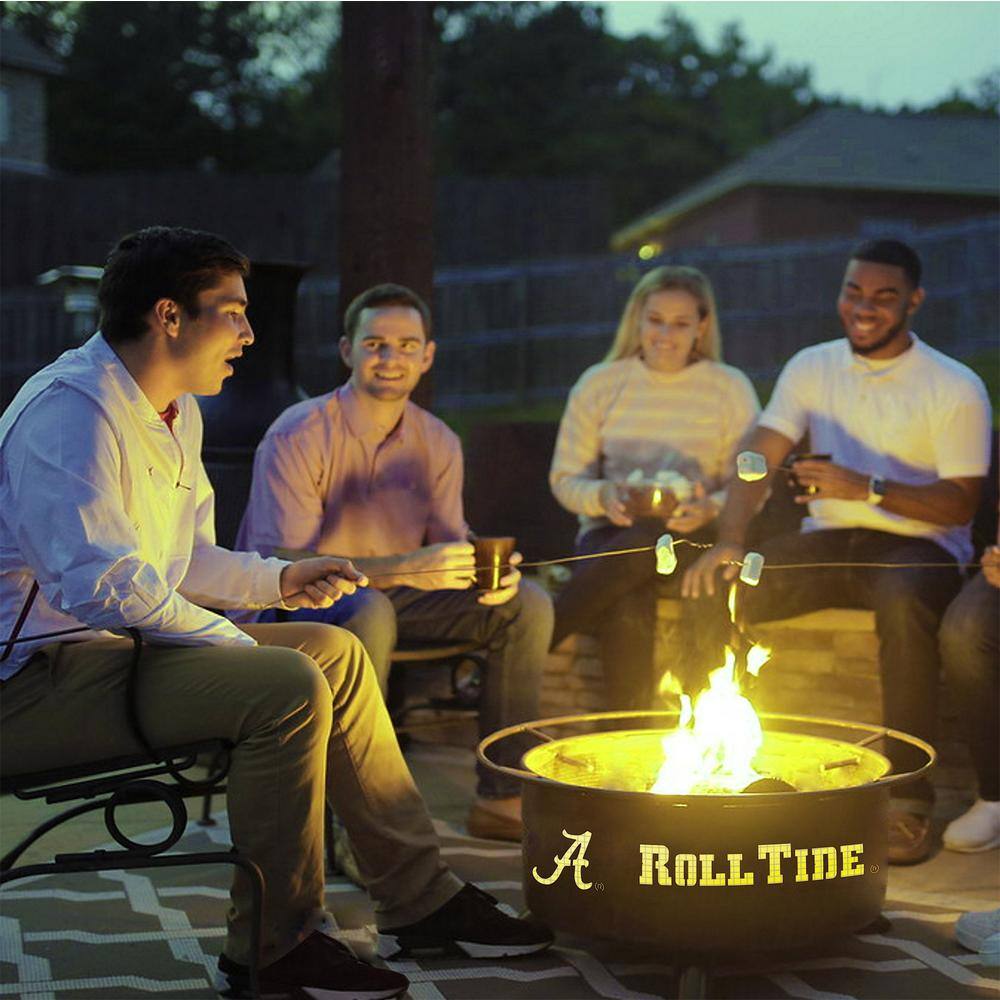 None Alabama 29 in. x 18 in. Round Steel Wood Burning Rust Fire Pit with Grill Poker Spark Screen and Cover
