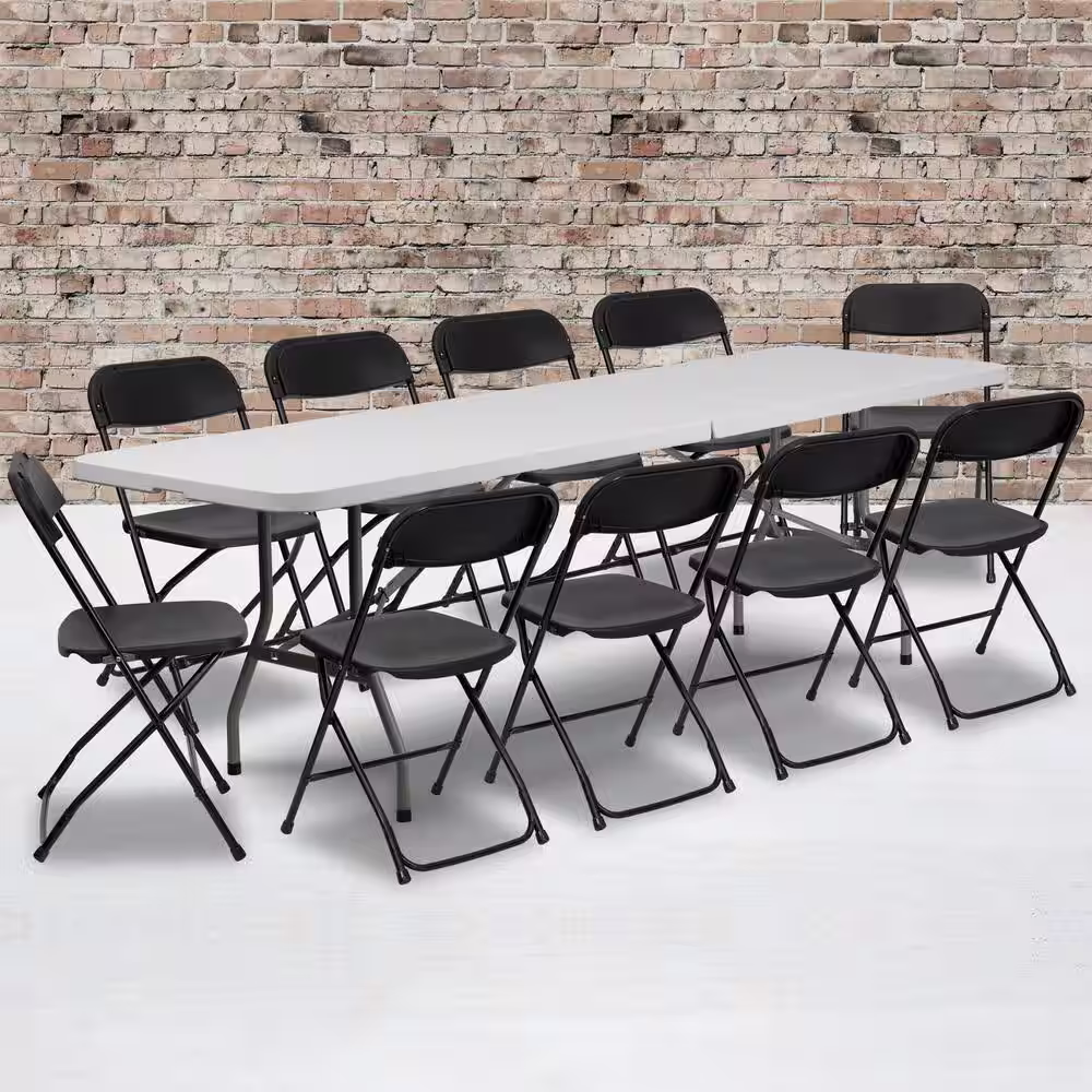 Carnegy Avenue 11-Piece Black Folding Chair and Table Set