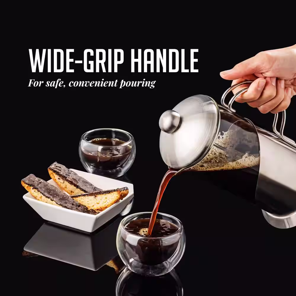 OVENTE 4.25-Cup Glass French Press Coffee and Tea Maker with Heat-Resistant Handles