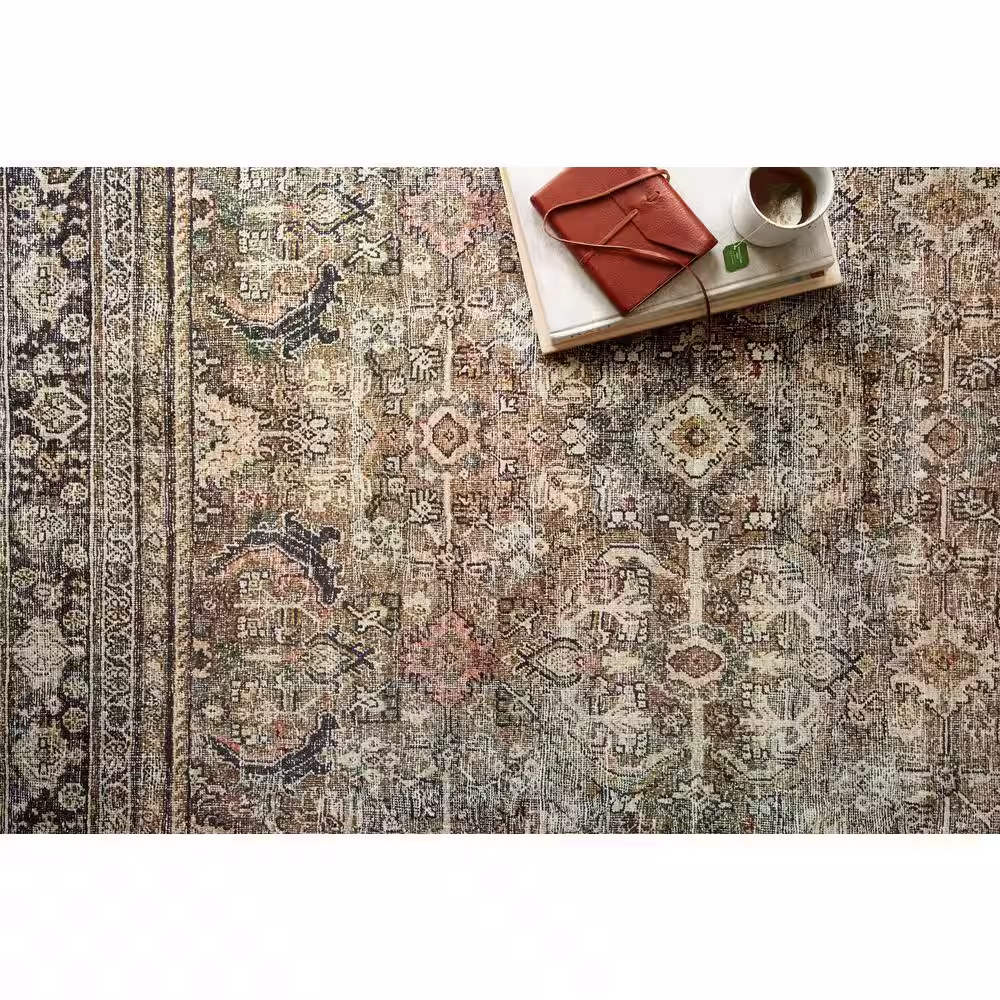 LOLOI II Layla Olive/Charcoal 9 ft. 6 in. x 14 ft. Printed Traditional Area Rug