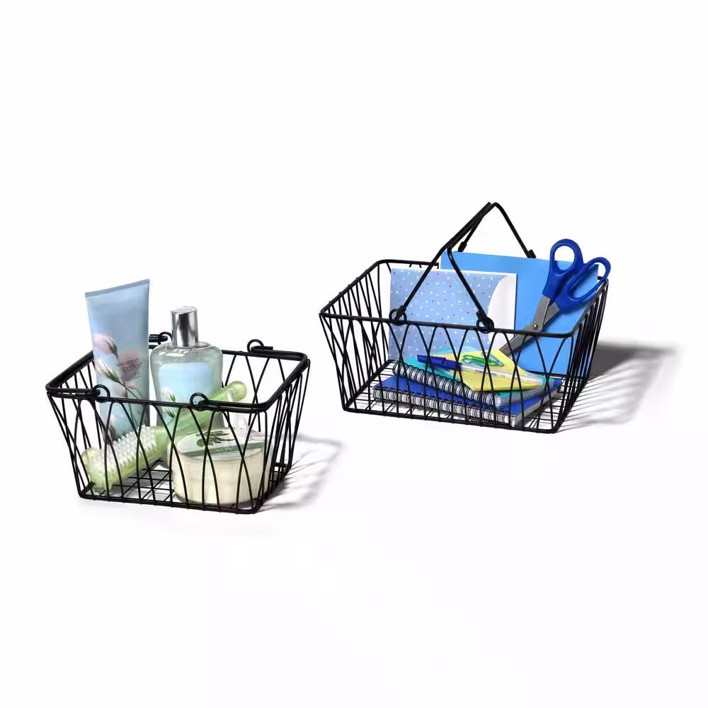 Spectrum 5.25 in. H x 11 in. W Black Steel 1-Drawer Wide Mesh Wire Basket