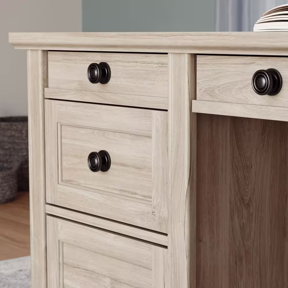 SAUDER Hammond 67.559 in. Chalk Oak Engineered Wood 6-Drawer Executive Desk with Flip-Down Keyboard Shelf